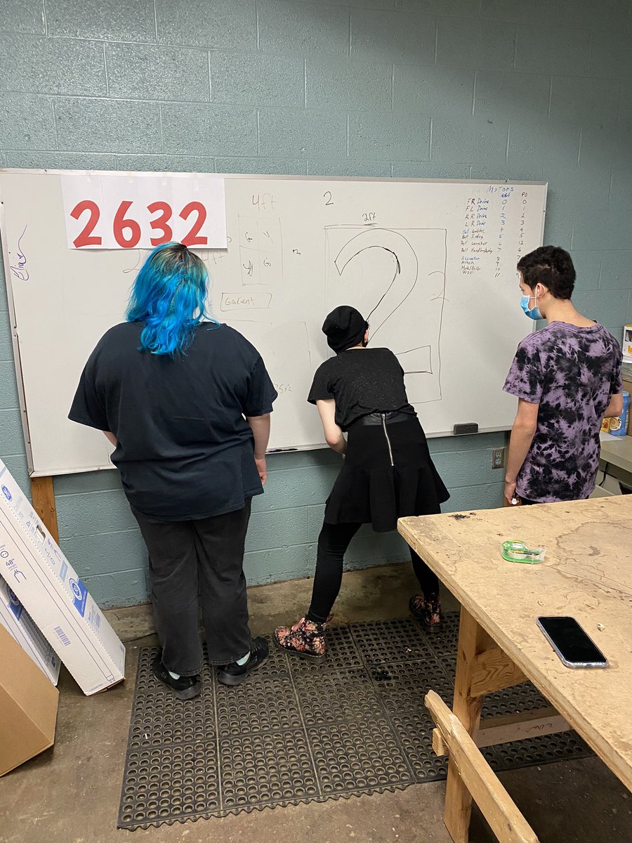 team2632's tweet photo. Working hard on updating our pit. First step is to decide a new typeface for the team. Teammates Destiny (10), EJ (10), and Andrew (11). https://t.co/fi7s6pE6Yk
