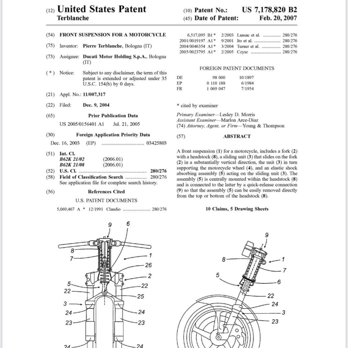 MotoSPECprogram's tweet photo. Another interesting patent by Pierre Terblanche. Spring and damping in the headstock, offset in the fork lower.
#motospec #chassisprogram #chassissoftware #motorcycleengineering #motorcycleracing https://t.co/y7Kbt2uOW7