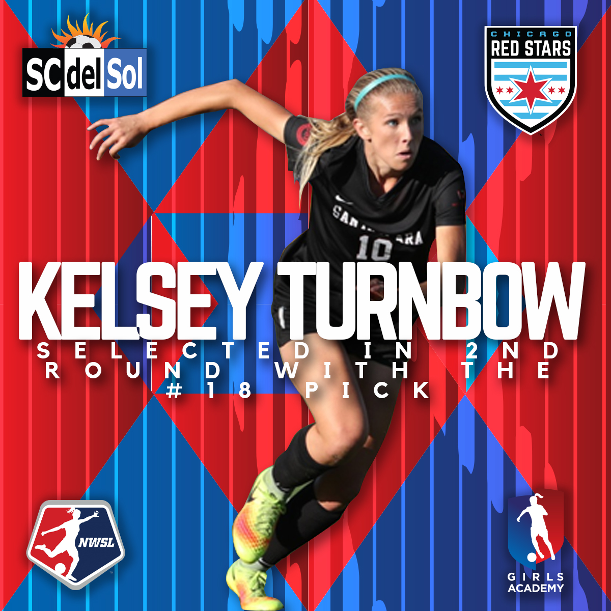 GAcademyLeague's tweet image. A fantastic day for players realizing their dreams of turning Pro! Congrats to @SCdelSol Alum Kelsey Turnbow, selected as the #18 Draft pick by the @chiredstarsPR ! Well done to Kelsey and all the people involved in her development on &amp;amp; off the field. @NWSL  #Congrats #ProPathway