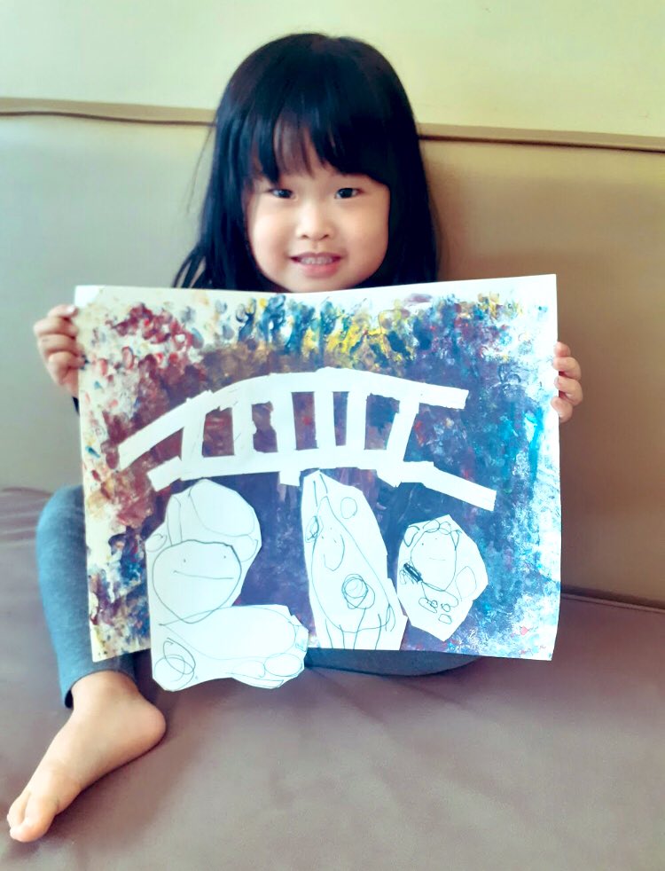 anfield_schhk's tweet photo. #GiraffeClass has been looking at the fairy tale βThree Billy Goats Gruffβ. They explored tape resist painting to create the bridge that the troll lives under. #AnfieldSchoolHK #HongKongSchools #InternationalSchoolHongKong #Kindergarten #OnlineLearning https://t.co/NvgmULrgPb