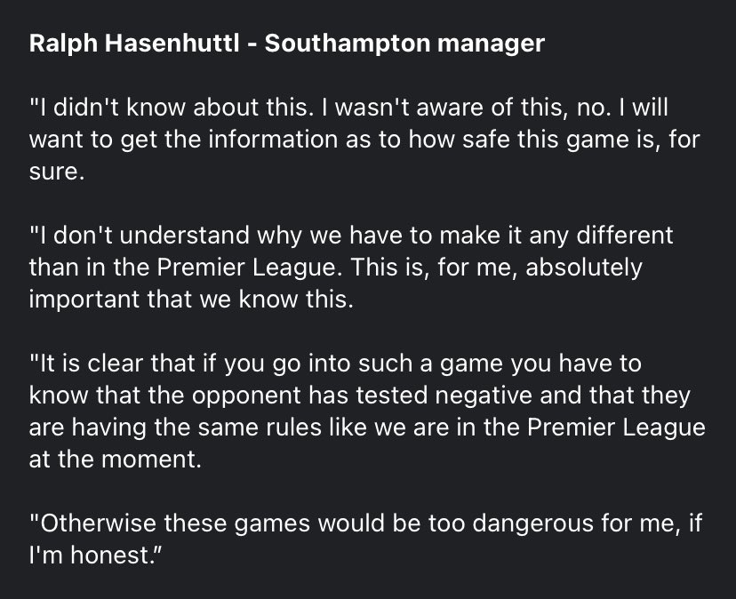 Meanwhile,  #SaintsFC are waiting on Danny Ings to return a negative test so that he can set foot back inside their Staplewood training ground. When asked about the approach the EFL and FA have instructed Shrewsbury Town to adopt, Hasenhuttl told  @HampshireLive: