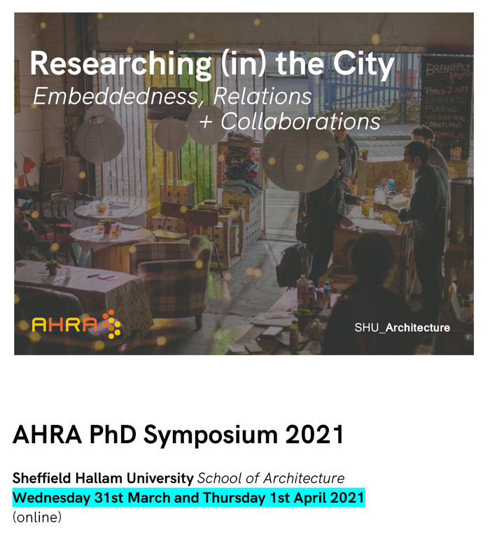 // Deadline extended (acknowledging covid pressures) 22 Jan // <a href="/ArchHumanities/">Architectural Humanities Research Association</a> PhD Symposium 2021 <a href="/ArchitectureSHU/">SHU_Architecture</a> More details at go.shu.ac.uk/ahraphdsymposi… Thanks to all those who have submitted so far