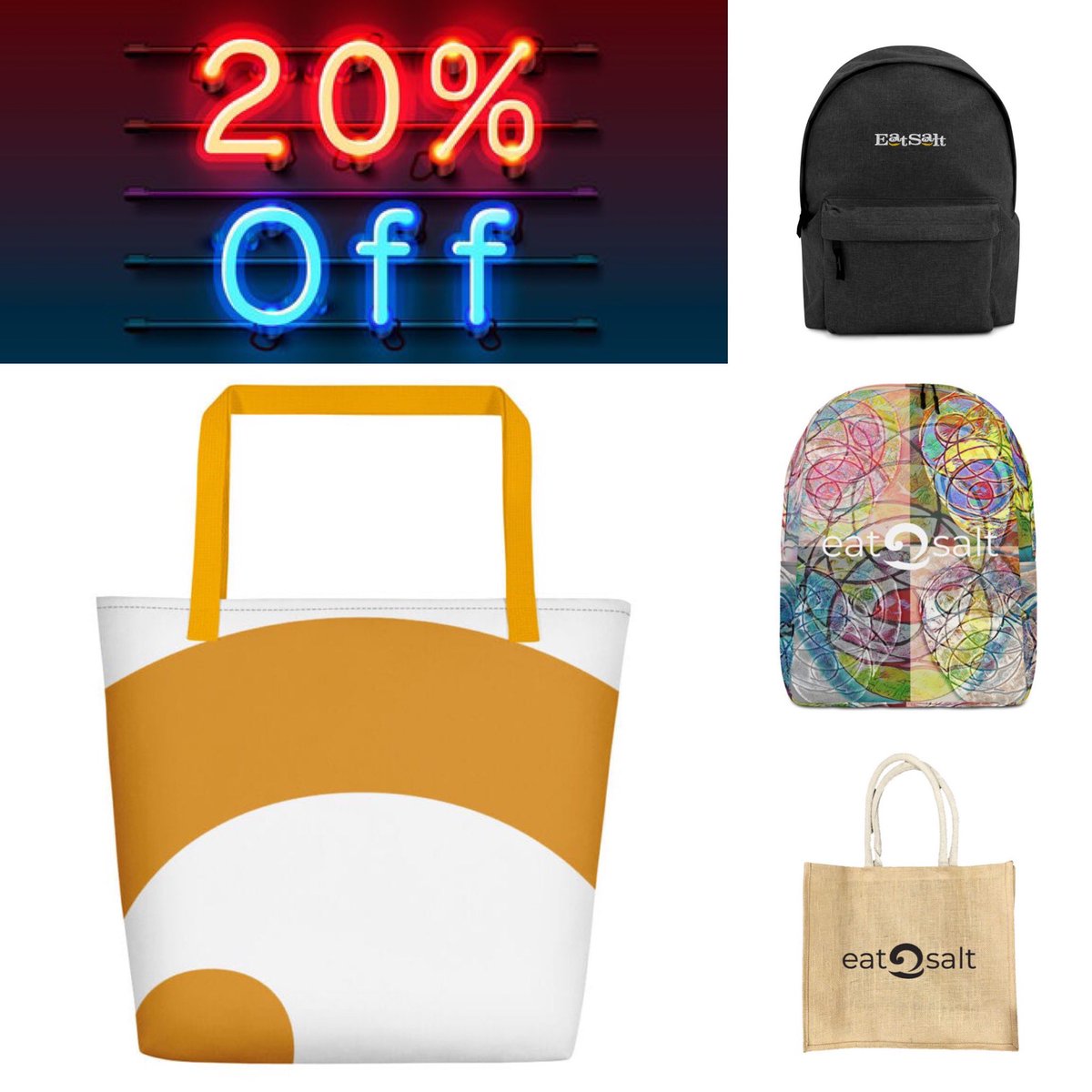 eatsaltsurf's tweet photo. Bag yourself a bargain with 20% OFF BAGS at https://t.co/Ovx12YE8aZ today!

#bags #backpacks #rucksacks #beach #tote #jute #hessian #burlap #eatsalt #sale https://t.co/aGGebyZ4ii