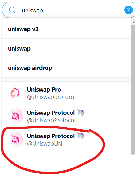 9/ 'Airdrops'.99% are scams or attempts to get you to provide your keys. Especially on Telegram.In this case, an account attempting to be Uniswap and promising another Airdrop.Also has a ton of likes and appears 3rd on Twitter search.