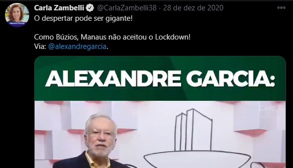 josegallucci's tweet photo. 👉Deputada @CarlaZambelli38 não adianta apagar o post. Seu nome ficará marcado na história do genocídio em Manaus. Não esqueceremos! https://t.co/V3xeQ8XrLk