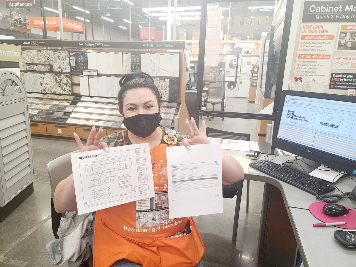 THDIsa's tweet photo. Erika, D23/59 Specialist, sold her first countertop using Design Builder, followed up with customer after the template was completed, issued Final PO, processed refund AND sent DES an extranet note. Outstanding job Erika!!!! #WeAre1532 @HD1532 @EricCampbellDSM @deanosettle https://t.co/5qQlnPEyJK