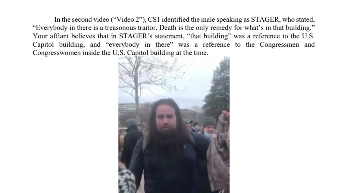 Feds have charged Peter Stager with the beating a DC police officer with an American flag."Everybody in there is a treasonous traitor," Stager said in a video obtained by the FBI. "Death is the only remedy for what's in that building."  #Insurrectionists  #FelonyMurderRule