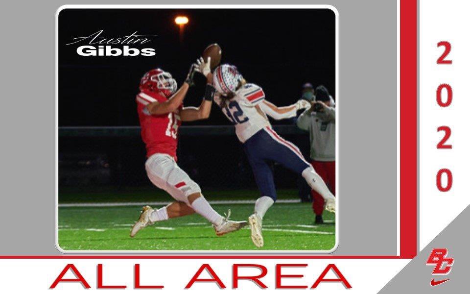 BCLionsFootball's tweet photo. Congratulations 
All Area 2020 @austg04 
• Austin Gibbs #15
S, WR
26 T, 3 INT, 175 APY, 2 TD https://t.co/177YbCHkJs