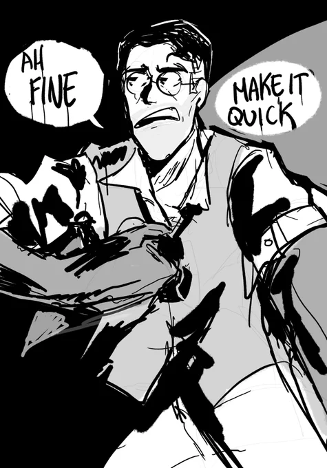 Medic doodle + Pyro pin-up sketch 