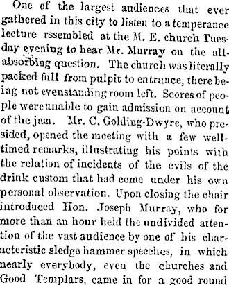 ToursFort's tweet photo. This day in Fort Collins history 01/14/1886. Prohibitionist Fort Collins pastor Honorable Joseph Murray gave one of his famous "sledge hammer speeches" to a packed audience at the Methodist church. He died not long after FC became a dry town. 
https://t.co/XDsbCqzq7N https://t.co/4XzJnWIGzw