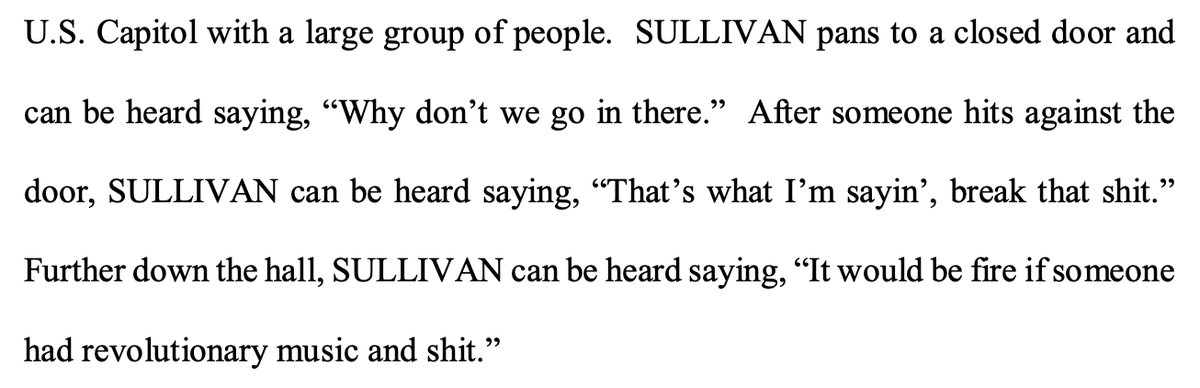 11/ Over and over Sullivan encouraged protesters to break into new areas of the building and attack officers. Saying things like, "Why don't we go in there? That's what I'm saying, break that shit. It would fire if someone had revolutionary music and shit."