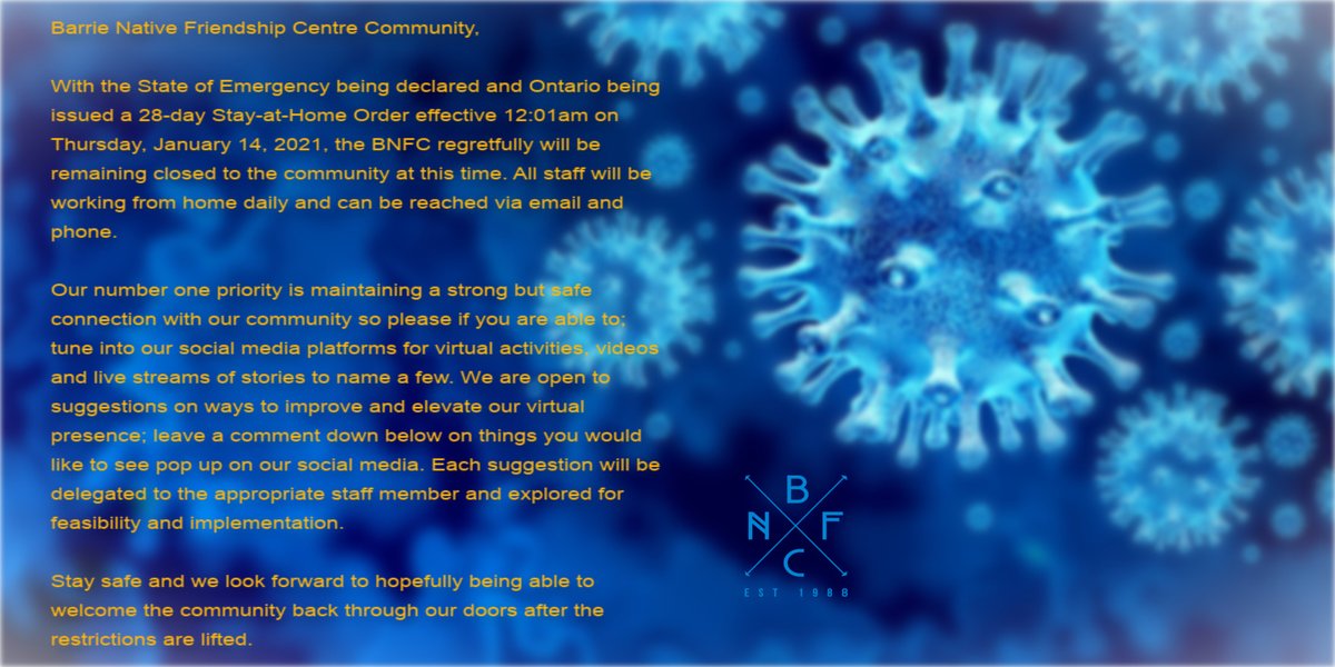 BNFC community please note our closure to the public. We are still operating from home and limited deliveries. Stay safe and do not hesitate to reach out. #StaySafe