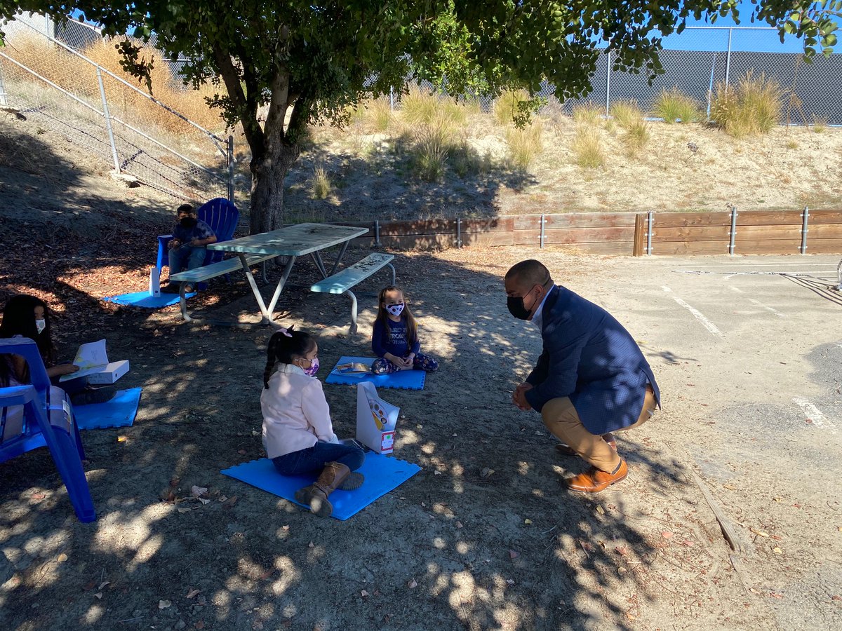 Board President Vargas and board member Kelly visit Bobier Elementary School to check in on learning and safety.