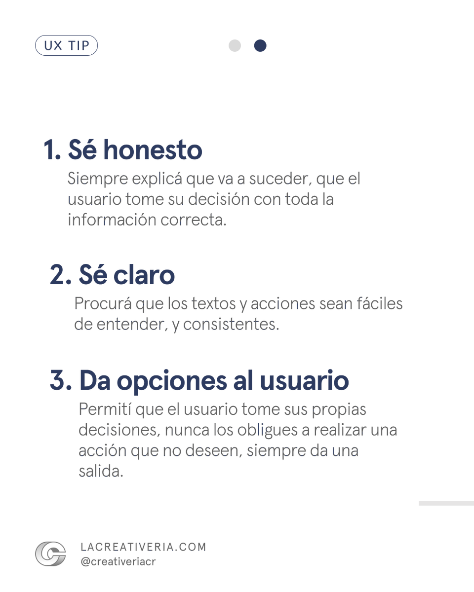 creativeriacr's tweet photo. Parte 2 - Tips de UX
.
.
.
.
#metodologiasdediseño #innovación #innovacion #uxdesign #uxdesigncr #userexperience #ideasinnovadoras #uxui #design #appdesign #digitaldesign https://t.co/t2jICuulDs