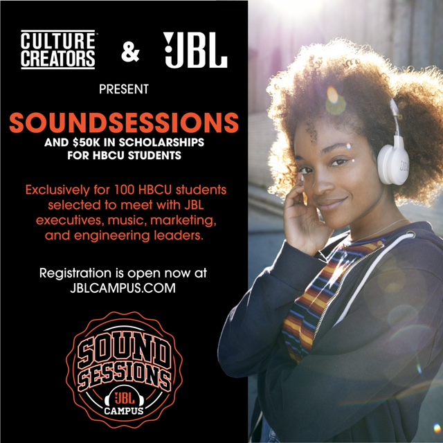 Are you an HBCU student and have a desire to work in the music industry? Register today for the Culture Creators and JBL SoundSessions and $50K Scholarship. 100 HBCU students will be selected. Learn more at jblcampus.com. #SAGSAW #ScholarshipOpportunity