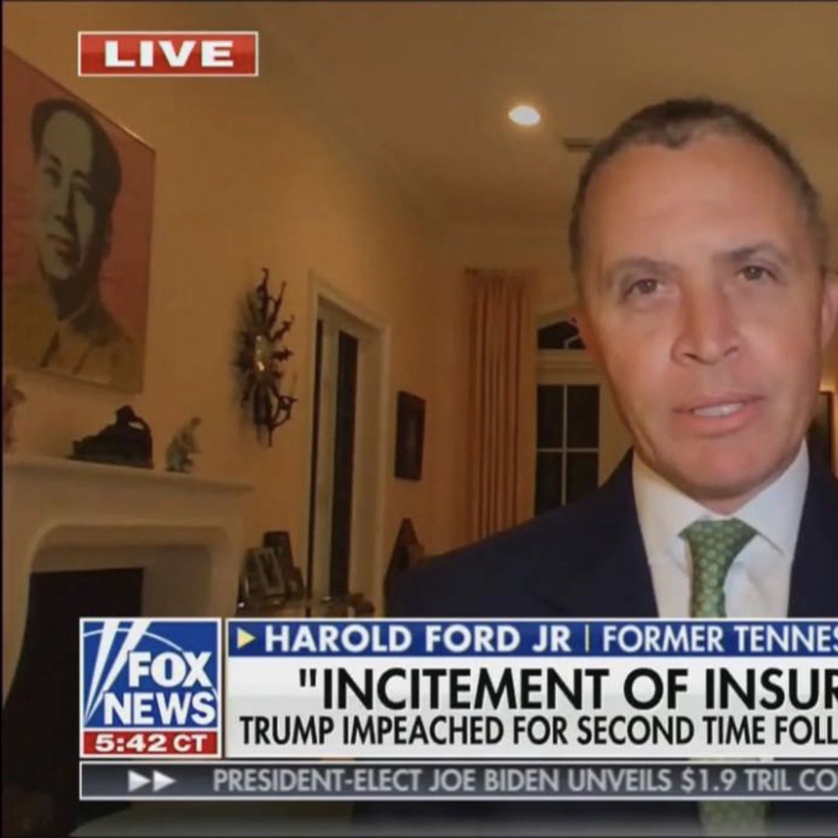 jrcole's tweet image. Odd choice for an American politician to put Mao above their fireplace instead of Washington. 

Kinda tells you the whole story in one photo.