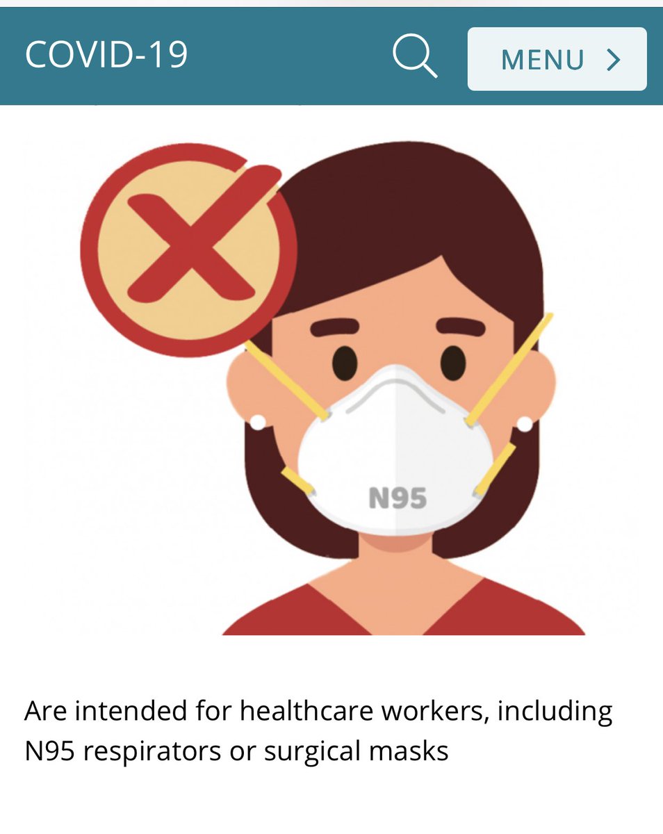 Short1/ So  @CDCgov on their “Your Guide to Masks” has a section saying don’t use N95s or surgical masks for the general public bc they are reserved for healthcare workers. That is their reason. They invoke a *shortage of supply* as their main rationale https://www.cdc.gov/coronavirus/2019-ncov/prevent-getting-sick/about-face-coverings.html