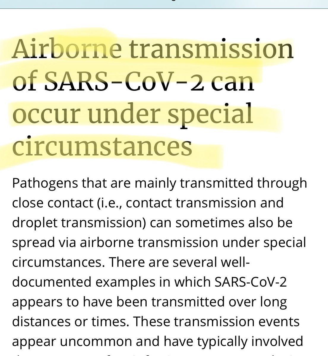 2/ On a separate page, they talk about the presumption that most transmission of  #covid19 is happening via droplets but in *special circumstances* transmission happens via aerosols as wellWhat are those?Enclosed spaces w/ poor ventilation https://www.cdc.gov/coronavirus/2019-ncov/more/scientific-brief-sars-cov-2.html