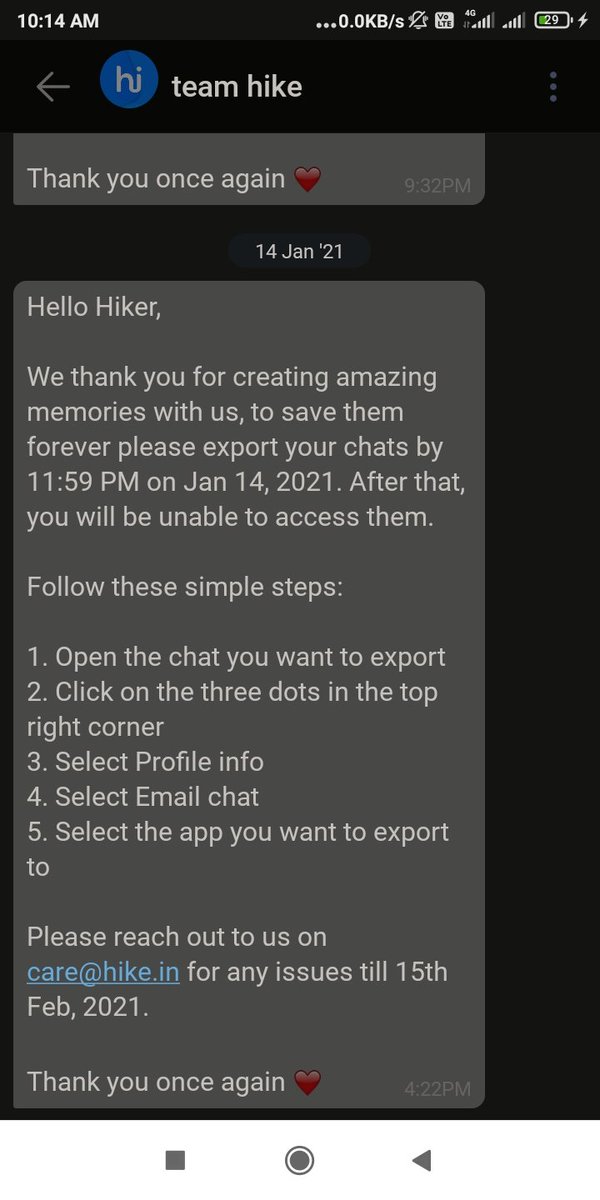 nirjharakirti_'s tweet photo. Lot's of memories connected with hike, 
I'll surely miss you hike,
Thanks hike team for extra ordinary platform
And sorry for this lack of support
@kavinbm if it's possible please bring back hike as soon as possible
#Wewanthikeback
@hikeapp
#BringBackHikeMessenger #bringbackhike https://t.co/Oepiz821ab
