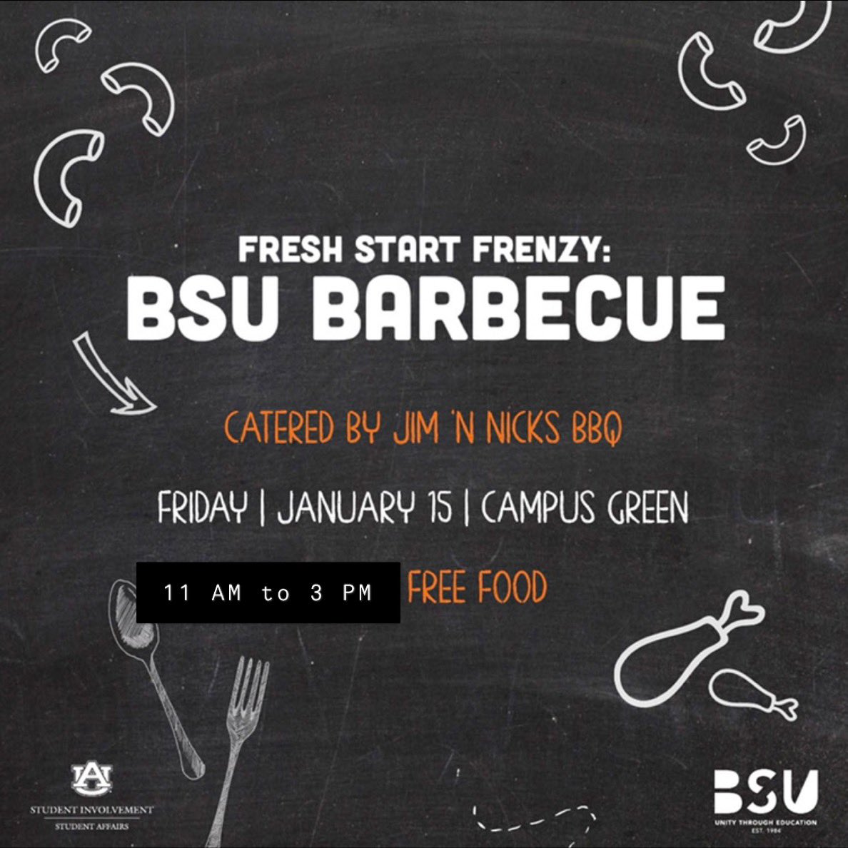 _AUBSU's tweet photo. Come check us out and end your first week back tomorrow at Fresh Start Frenzy from 11 AM to 3 PM 😁 https://t.co/eNICTf4B1y