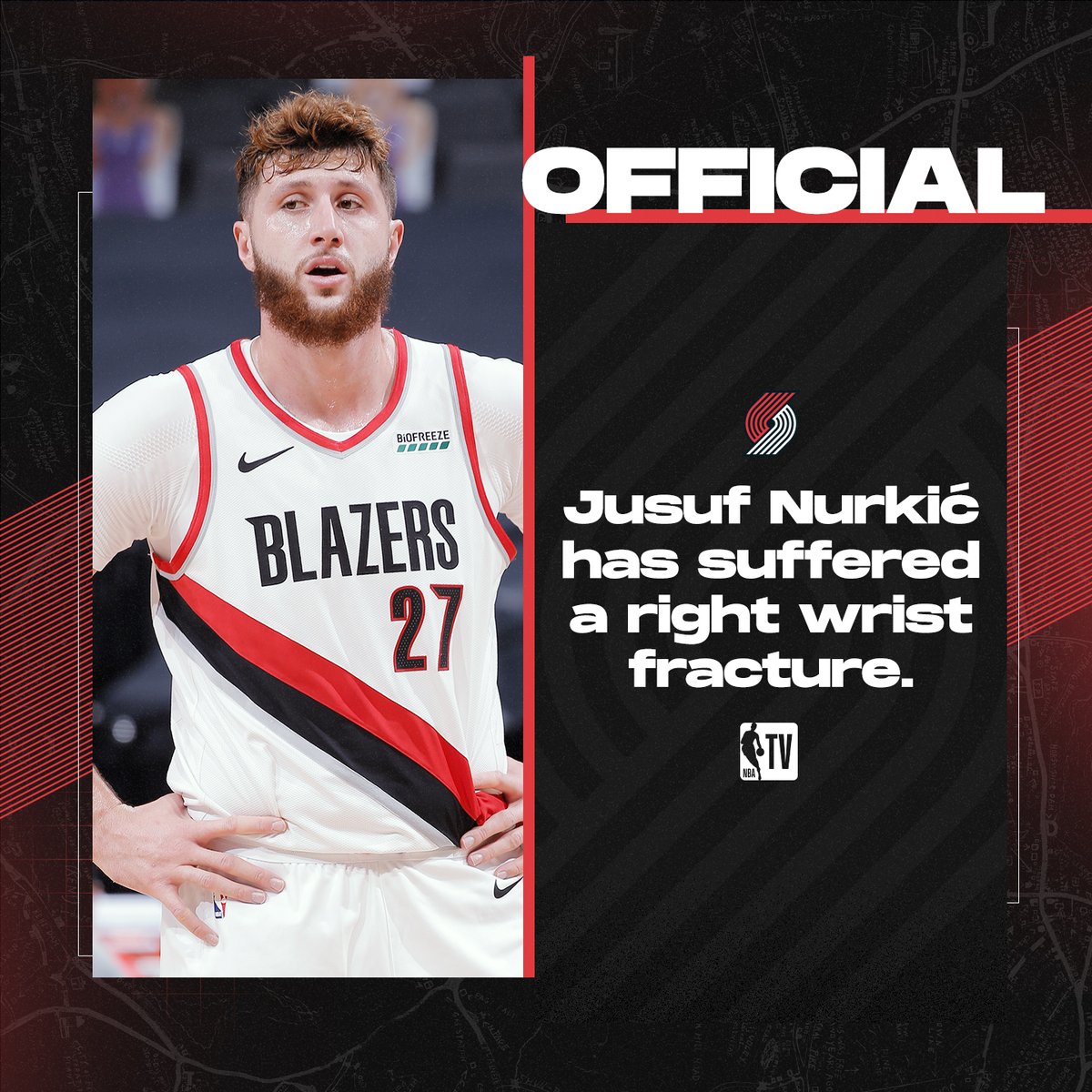 RT @NBATV: The Trail Blazers announce Jusuf Nurkic has a fractured right wrist. https://t.co/QSBcCjQVuz