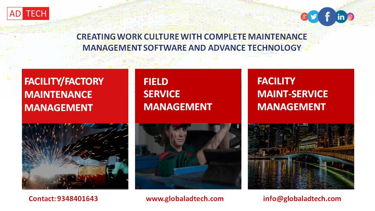 Globaladtech7's tweet photo. Ad-tech conducting maintenance contract with advance technology and software 

#maintenance #maintenancecontract #bhubaneswarbuzz #software #technology #industry #Industry40 #adtech #service #maintenancemanagement https://t.co/r1SVEdVTrV