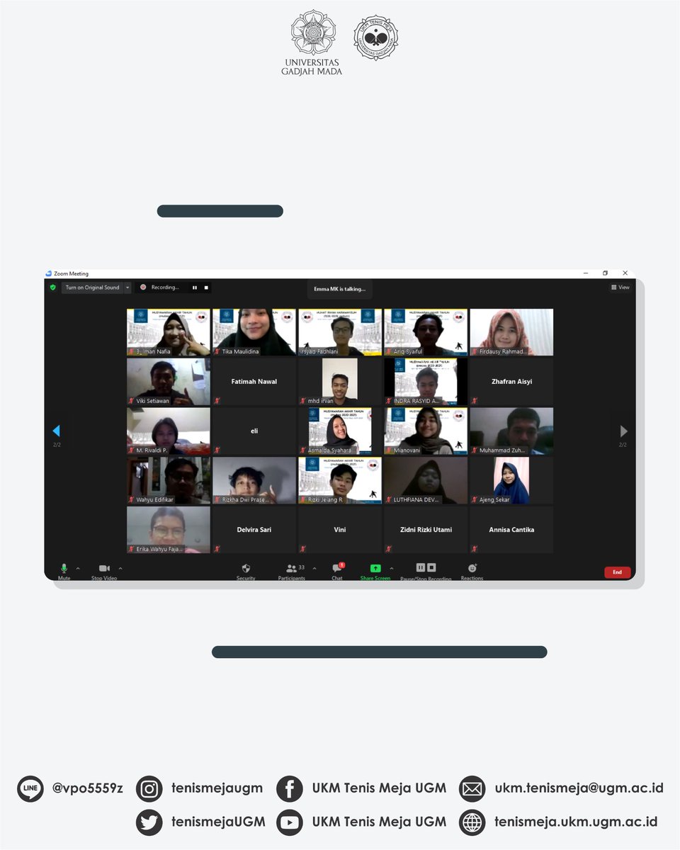 [MUSYAWARAH BESAR]⁣⁣
⁣⁣
Berikut dokumentasi Musyawarah Besar UKM Tenis Meja UGM yang telah diselenggarakan pada Minggu, 10 Januari 2021 pukul 18.30 WIB sampai selesai melalui platform Zoom Meeting

Find us on linktr.ee/TenisMejaUGM
