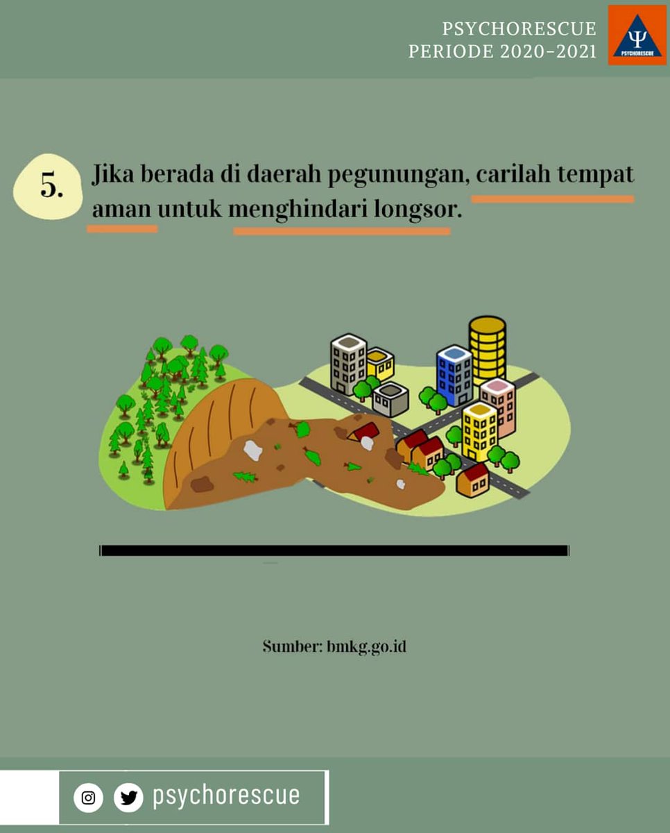INFO KEBENCANAAN
Mitigasi Gempa Bumi (Part 2)
●Ketika ada di dlm mobil keluarlah &amp; cari tempat aman
●Ketika ada di dekat pantai, carilah tempat aman utk menghindari kemungkinan tsunami
●Ketika ada di pegunungan, carilah tempat aman agar terhindar dr longsor
Sumber: bmkg.go.i