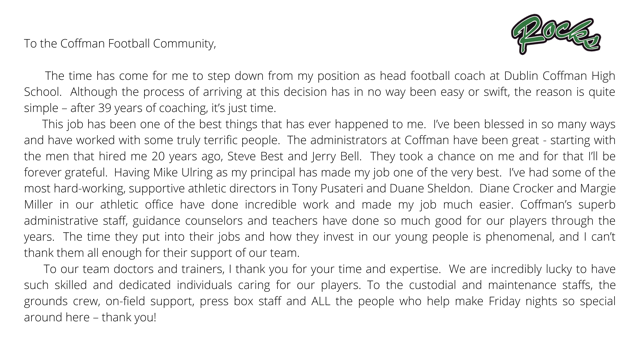 coffmanfootball's tweet image. A message from Coach Crabtree to the Coffman Football Family: