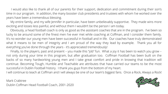 coffmanfootball's tweet image. A message from Coach Crabtree to the Coffman Football Family:
