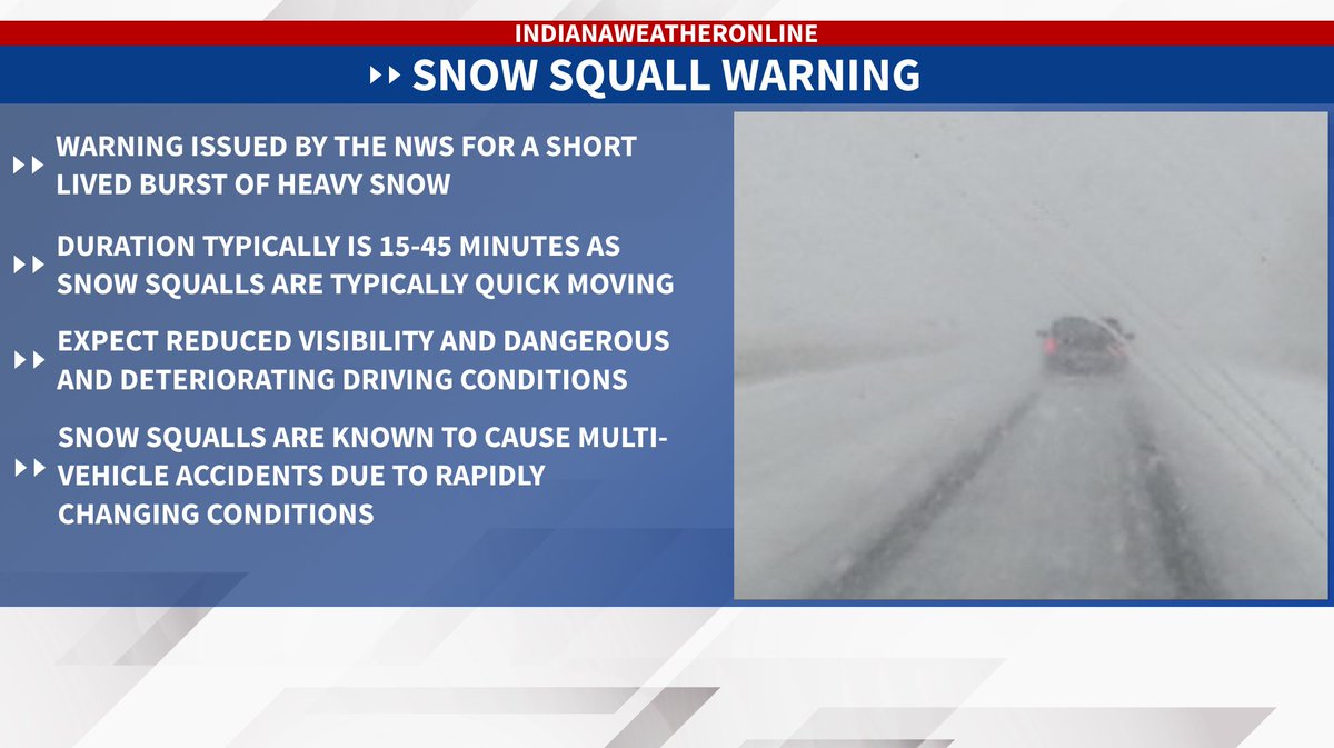 BCosinteno's tweet photo. The NWS has a fairly new type of warning called a Snow Squall Warning. And there's a good chance you'll see this issued at some point tomorrow or this weekend. #INwx https://t.co/E9wchyidMg