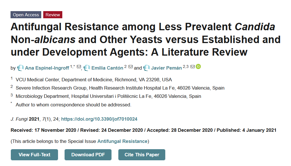 A Review article from Dr. Ana Espinel-Ingroff “#AntifungalResistance among Less Prevalent #CandidaNonalbicans and Other Yeasts versus Established and under Development Agents: A Literature Review”

You can access it here: mdpi.com/2309-608X/7/1/…