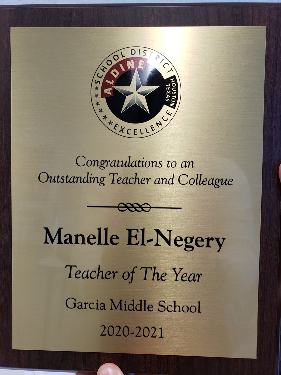 Today, <a href="/GarciaMS_AISD/">Garcia Middle School</a> <a href="/roedetodd/">todd</a> <a href="/lmamerson/">LaTonia Amerson, Ed.D.</a> presented our AMAZING Teacher of the Year @Ms_ElNegery with her <a href="/AldineISD/">Aldine ISD</a> plaque. Congrats! We are honored to have you as a Raven. #GCode #AldineAnywhere
