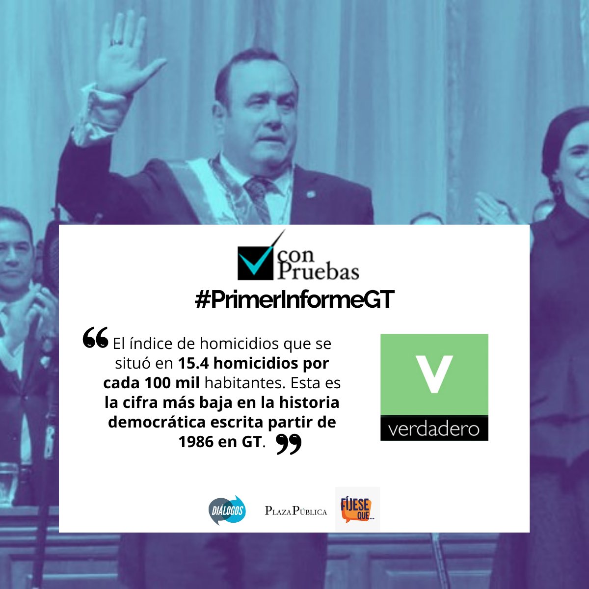 DialogosGuate's tweet photo. #ConPruebas 👀 Verificamos “el índice de homicidios se situó en la cifra más baja en la historia democrática de Guatemala desde 1986” y resultó [V] verdadera ✅ Según análisis de @camendoza72  se confirma la tendencia de descenso pero se debe considerar el contexto #COVID19  🧐 https://t.co/jUnHBNlJDt