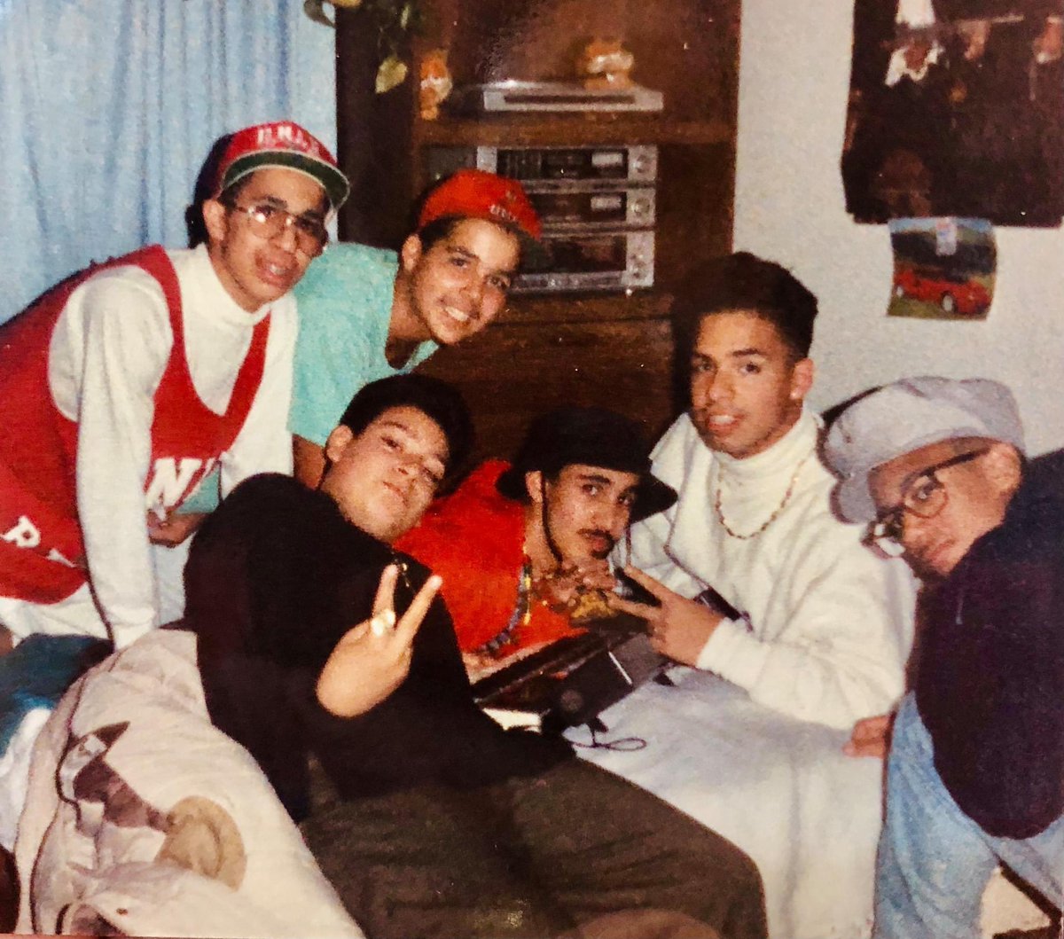 nasteeluvzyou's tweet photo. Wow!  Talk about a #ThrowbackThursday! My brother Ev just sent me this (he has the white turtleneck and gold chain on).  18 year old #Nastee with my Boston crew.  This was when I first connected with KRS One &amp; BDP around summer of 1990!  I have lived a truly blessed life 🙏🏽 #TBT https://t.co/uvKiuNJrFE