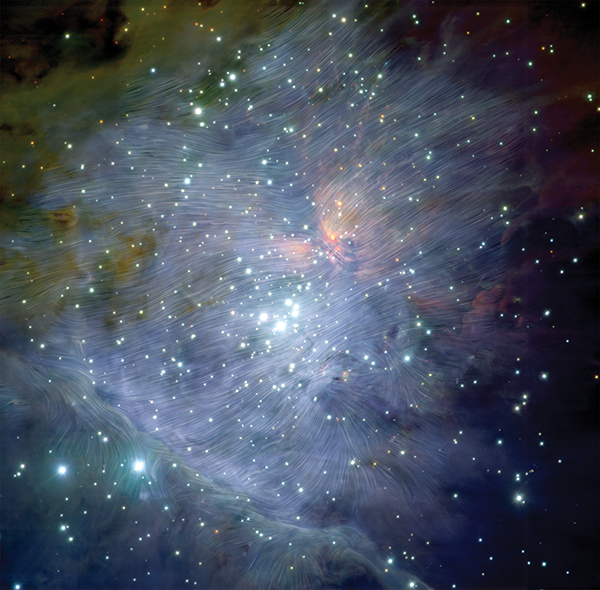 If we look again to the Orion nebula, but this time with  @SOFIAtelescope, we can detect the magnetic field lines that shape these gorgeous stellar nursery.