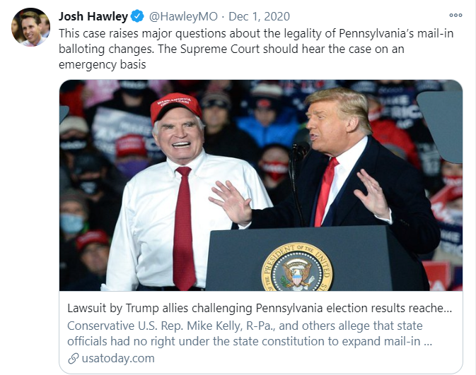 December 1 - Despite the words of our nation's top election officials, Joshua marched ahead--concerned that Pennsylvania's state legislature violated its Constitution + that the PA Supreme Court's ruling on its own Constitution was wrong.Sowing doubt. Fanning the flames.14/