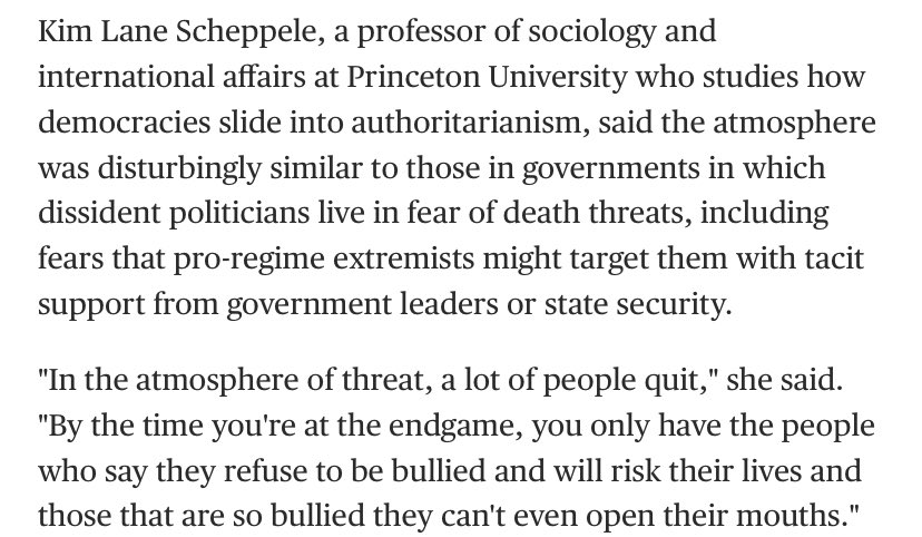 Elected lawmakers scared for their lives from pro-regime mobs, unsure which threats are real or not, and openly asking whether the leader’s party or state security was involved? It’s all perfectly normal - just not in America.  https://www.nbcnews.com/news/amp/ncna1254319?__twitter_impression=true
