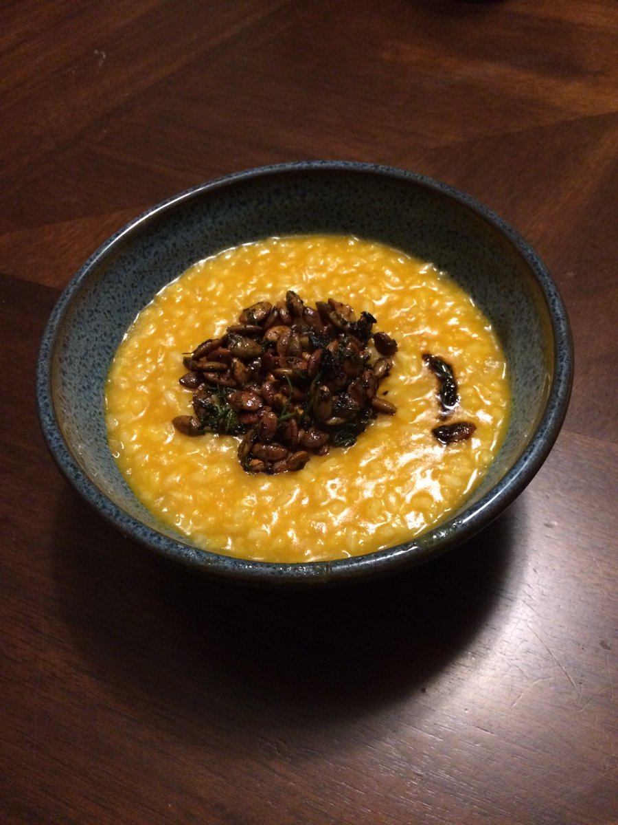 LizAdamsInMass's tweet image. Throwback Thursday, as tonight’s dinner - butternut squash risotto with toasted pepitas and dill. First made this during #cook90 back when cooking constantly was a niche, oddball hobby rather than How We Survive Now). Still delicious. Hang in there, all.