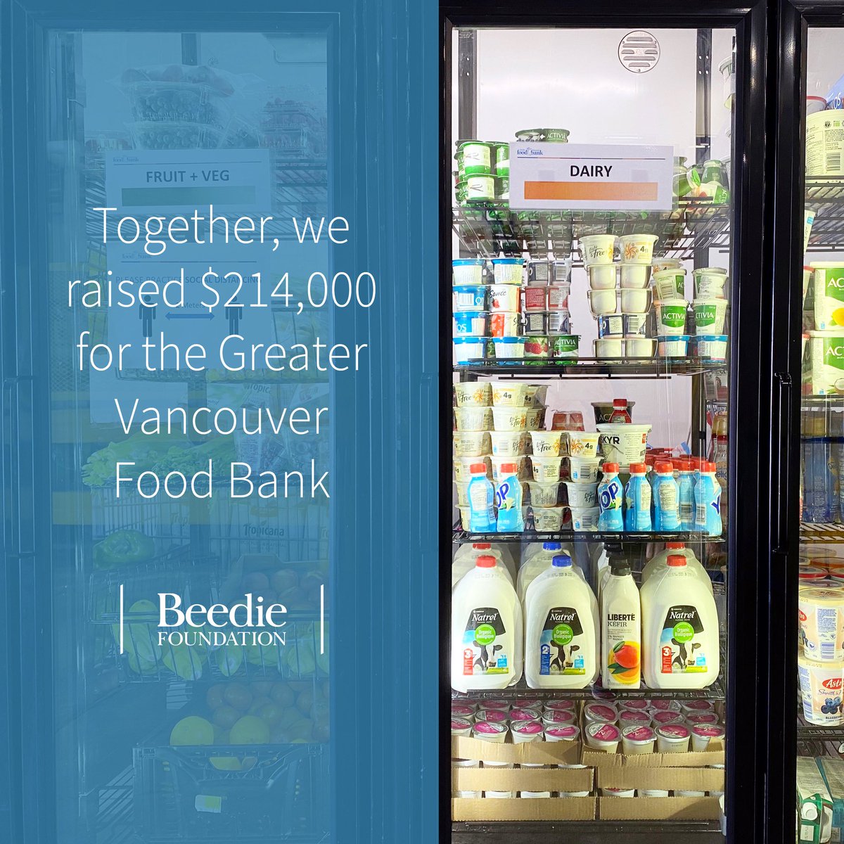 BeedieFdn's tweet photo. We would like to thank everyone who supported the Beedie Foundation’s ⁦@VanFoodBank⁩ campaign. We officially raised $214,000 to support our communities in need. Thanks for doubling down #Vancouver! 
#happynewyear #beediefoundation #givewhereyoulive https://t.co/Gqm4I7Vzip