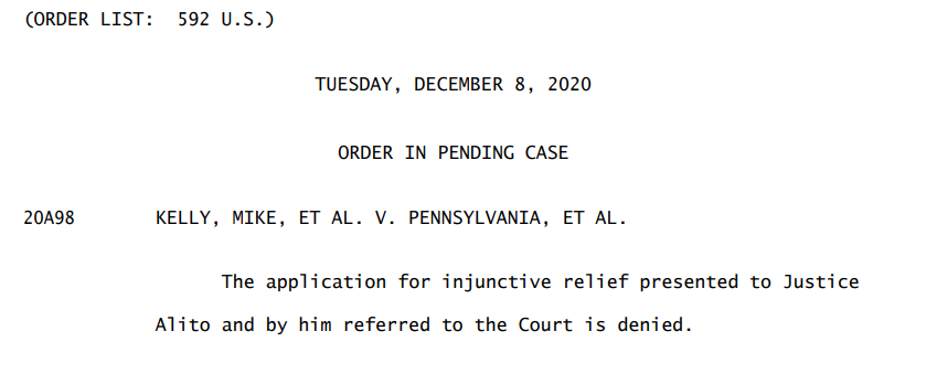 A week later the Supreme Court denied the request to intervene in Pennsylvania. Any lawyer could have predicted this. The Supreme Court doesn't overrule state supreme courts very often.Joshua knew this and he did not care about the truth.Sowing doubt. Fanning the flames.15/