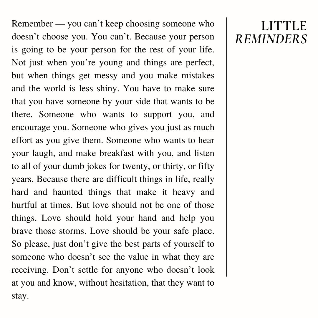 BiancaSparacino's tweet photo. You can't keep choosing someone who isn't choosing you. Don't give the best parts of yourself to someone who doesn't see the value in what they are receiving. You deserve good love — please don't ever forget that.💕 https://t.co/ipd1uDBKY7
