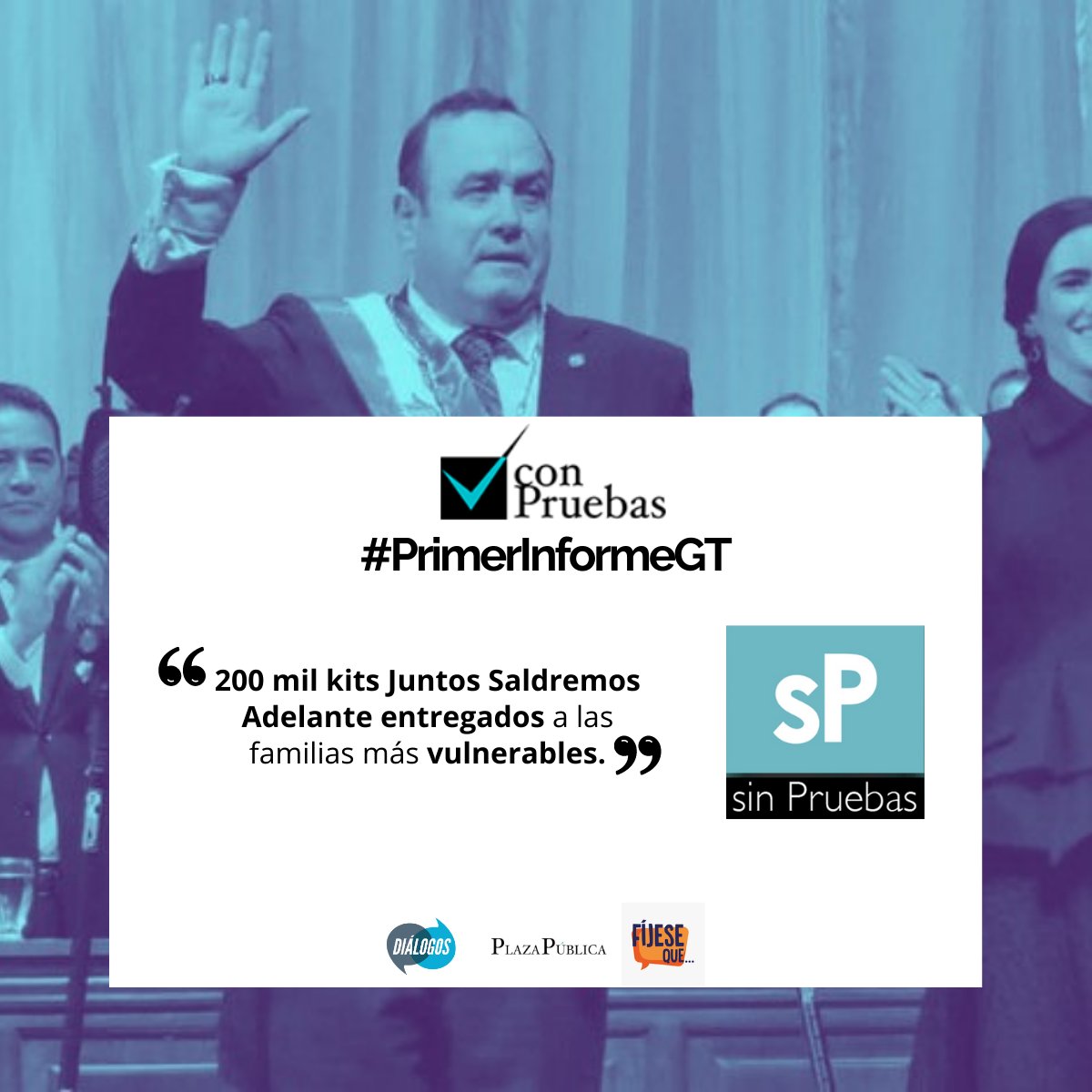 DialogosGuate's tweet photo. #ConPruebas Se afirmó que “200 mil kits Juntos Saldremos Adelante fueron entregados a las familias más vulnerables”, verificamos y la frase resultó [SP] Sin Pruebas 🔏 
🧐Según @smontenegrom el programa no afectó el presupuesto público y por lo que no es auditable por el #SIAF⚠️ https://t.co/GJwo3v4eib