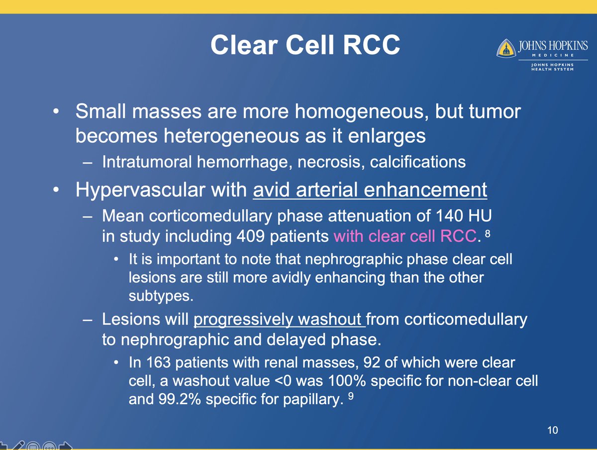 2/ The majority of renal cell carcinomas are clear cell variant, the most vascular & malignant variant. Arterial phase imaging (lacking from above study) is critical to identify recurrent disease. Vascular metastases become invisible on venous & delayed phases. (Answer is D)