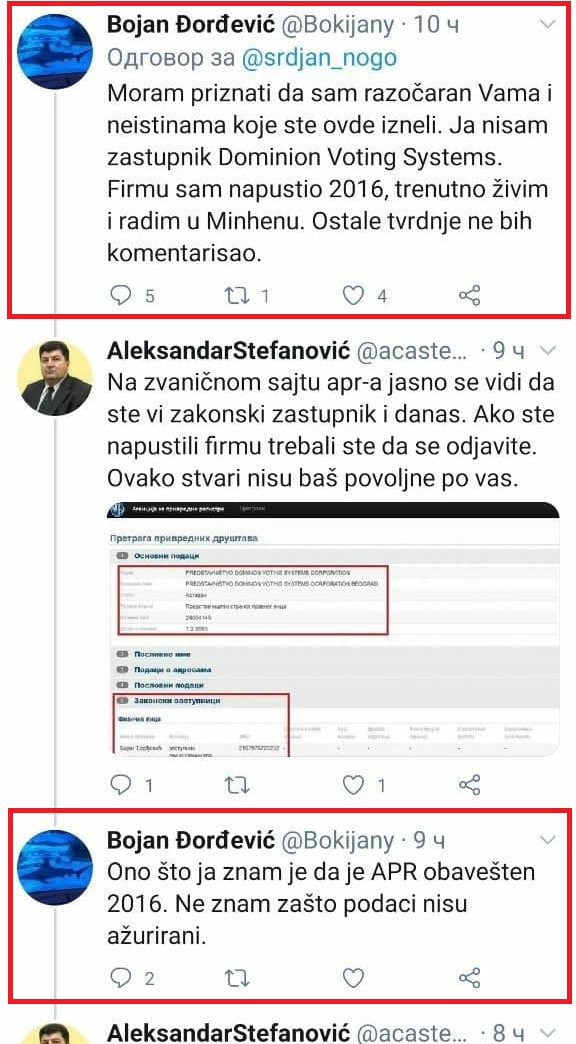  What could possibly not be clear and what is left to explain anymore to anyone.1.The software for the voting machines was made in Belgrade. This was confirmed by director of Dominion Representation Bojan Djordjevic who admitted during exchange at twitter account  @srdjan_nogo