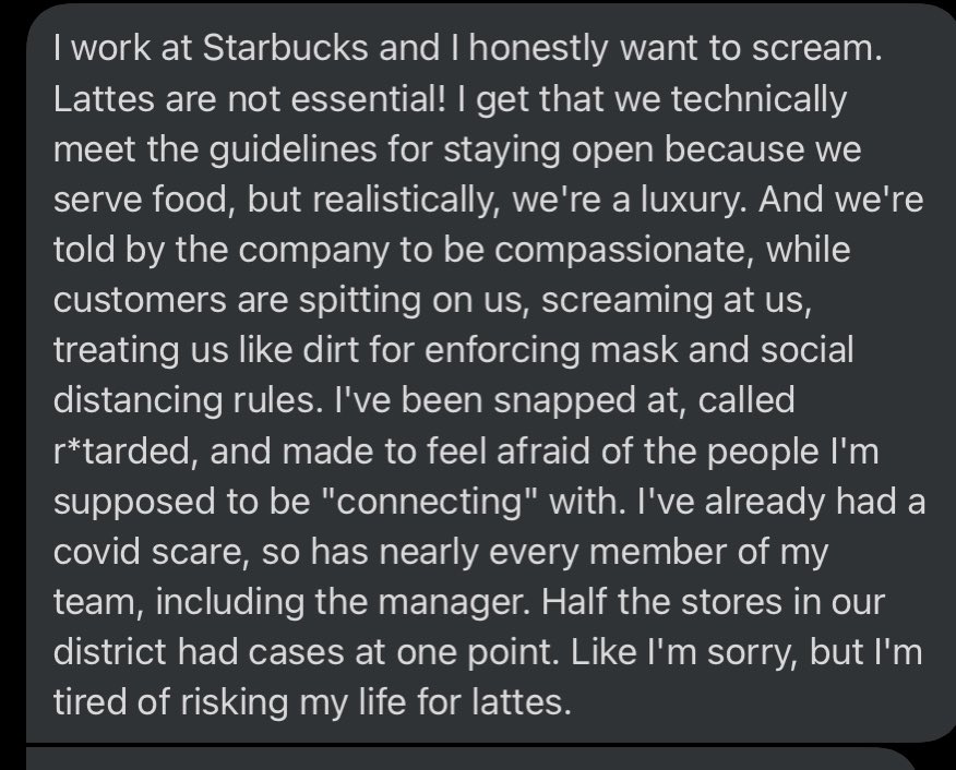 About your essential lattes - you might be getting them at the expense of your baristas getting spit on and abused.