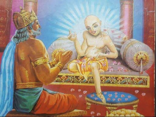 All heads hung in shame. Janak bowed down to Ashtavakra and touched his lotus feetAshtavakra then challeged the brahmin to have shastraartha and defeated him. As per the rules of challenge the brahmin freed all captives, including Ashtavakra’s father Muni Kahoda.Narayan Hari