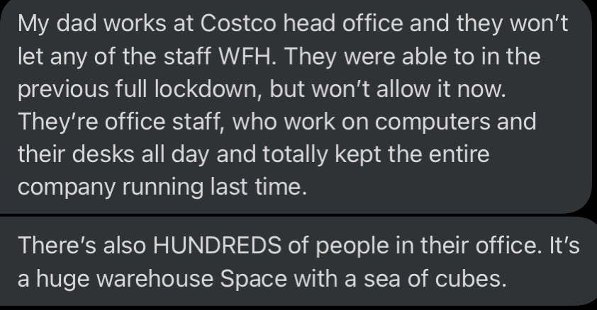 Glad I don’t work at Costco head office where it was ok to work from home when there was an actual work from home order, but not now that it’s just a work at home ask.