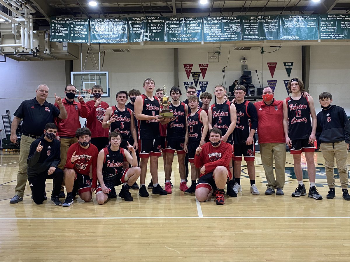 EvanDennison1's tweet photo. FINAL:
Boys’ 10th Region All “A” Championship 
Robertson County 58
Bishop Brossart 46

Black Devils claim their second All “A” title in program history. https://t.co/CsO7l50yU3