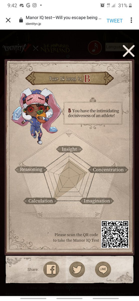 seavenwaves's tweet photo. #IdentityV X #ThePromisedIsland crossover will start soon！
Test your brain with the Manor IQ Test！  #IdentityV #IdentityVcrossover https://t.co/tKarQQzrcW https://t.co/xi8XqmGxnU